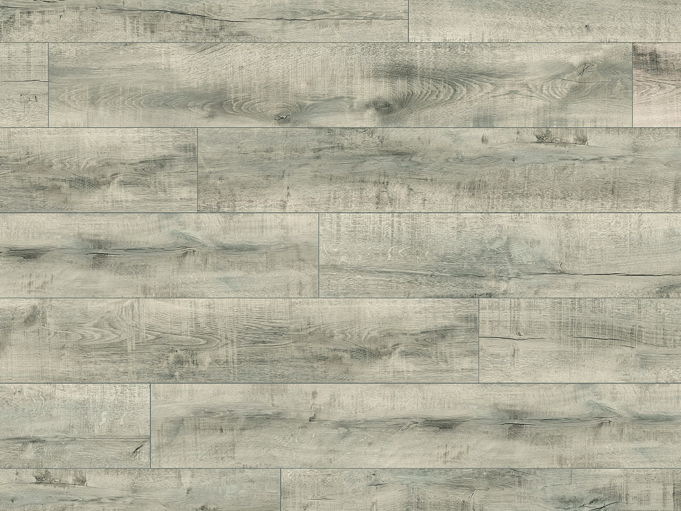 Close-up of Weathered Volcano Oak laminate floor with light grey vintage wood texture and 4V-groove