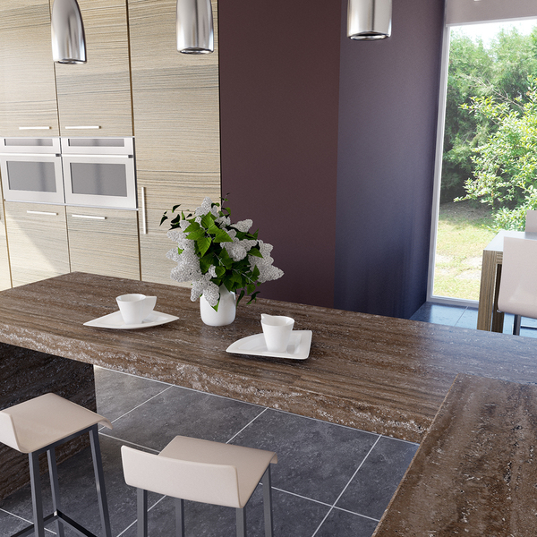 Image of a kitchen board made from the K212 Dark Tivoli RS product, demonstrating its aesthetic appeal and practical use in a home setting.