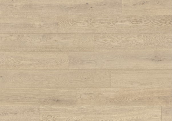 Top-down close-up of K669 Rope Ethereal Oak laminate flooring – soft beige tones with classic oak grain texture