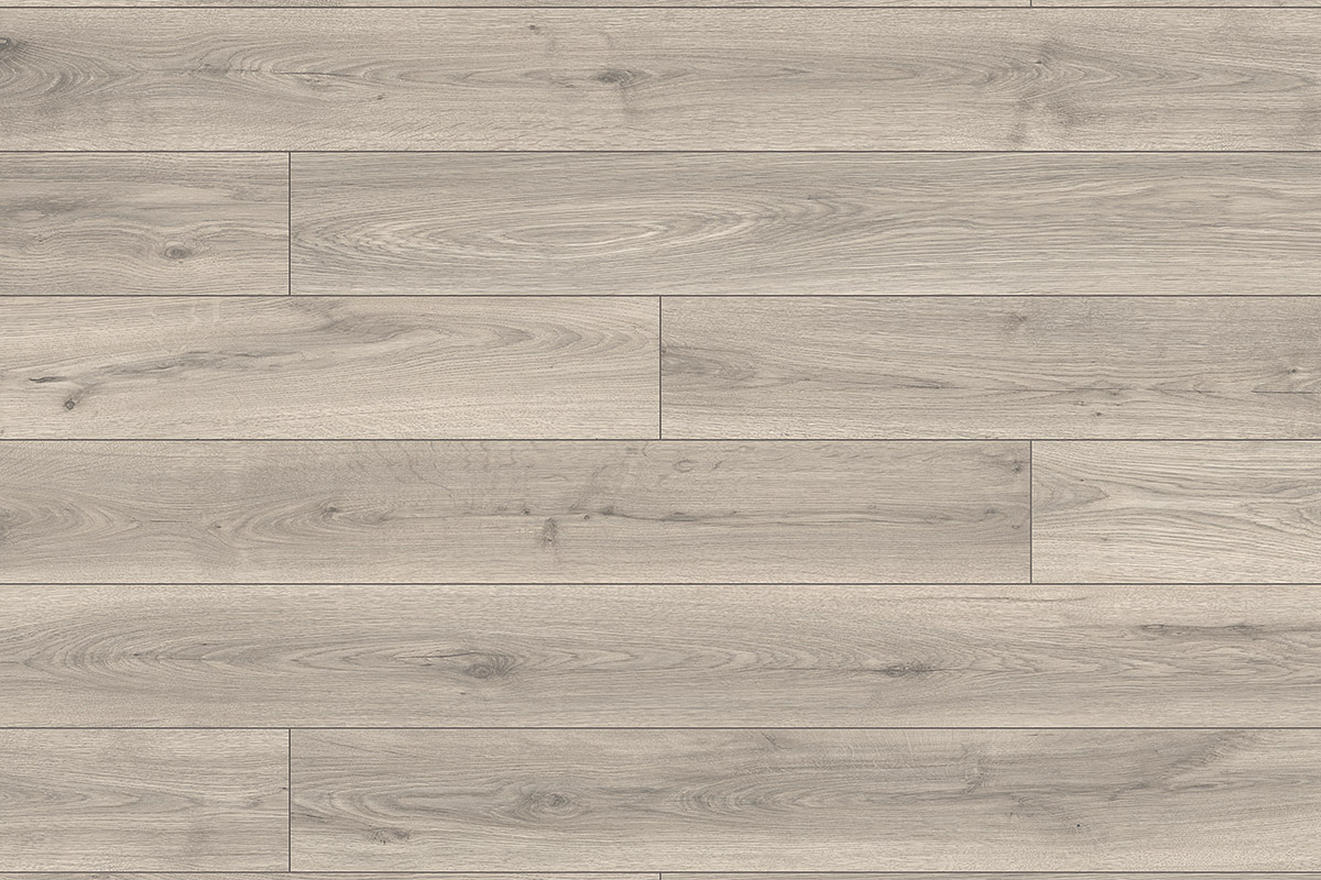 Top-down close-up of K451 Silverdale Oak laminate flooring – refined silvery-grey tones with natural oak texture