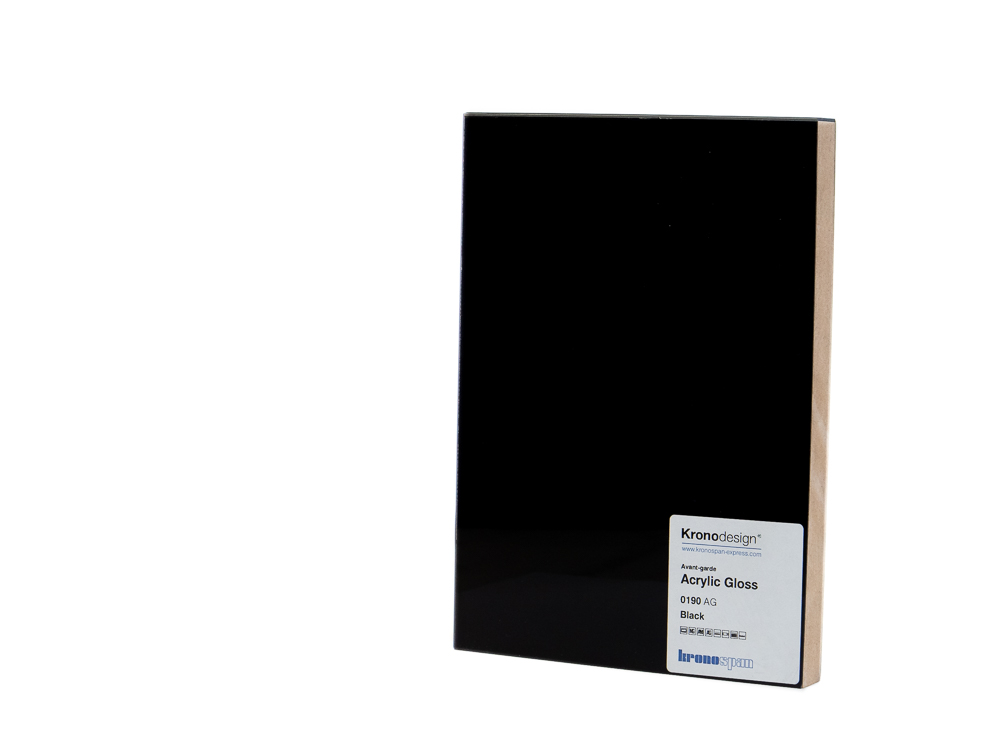 A snapshot of product 0190 Black AG by Kronodesign, exhibiting a radiant acrylic gloss finish that enhances its deep black color.
