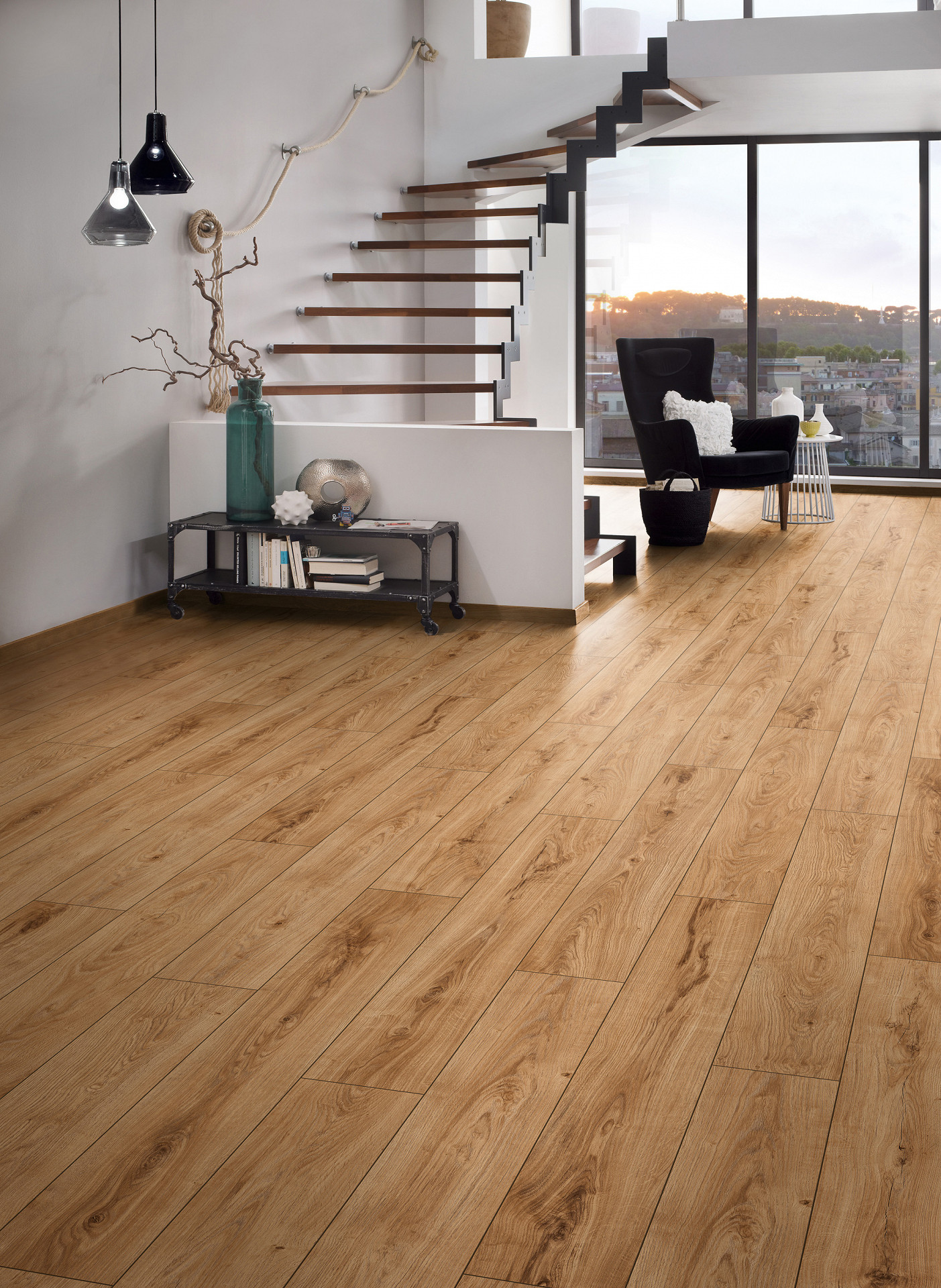 K468 Gondola Oak' flooring creating a cozy, rustic ambiance in a living room.