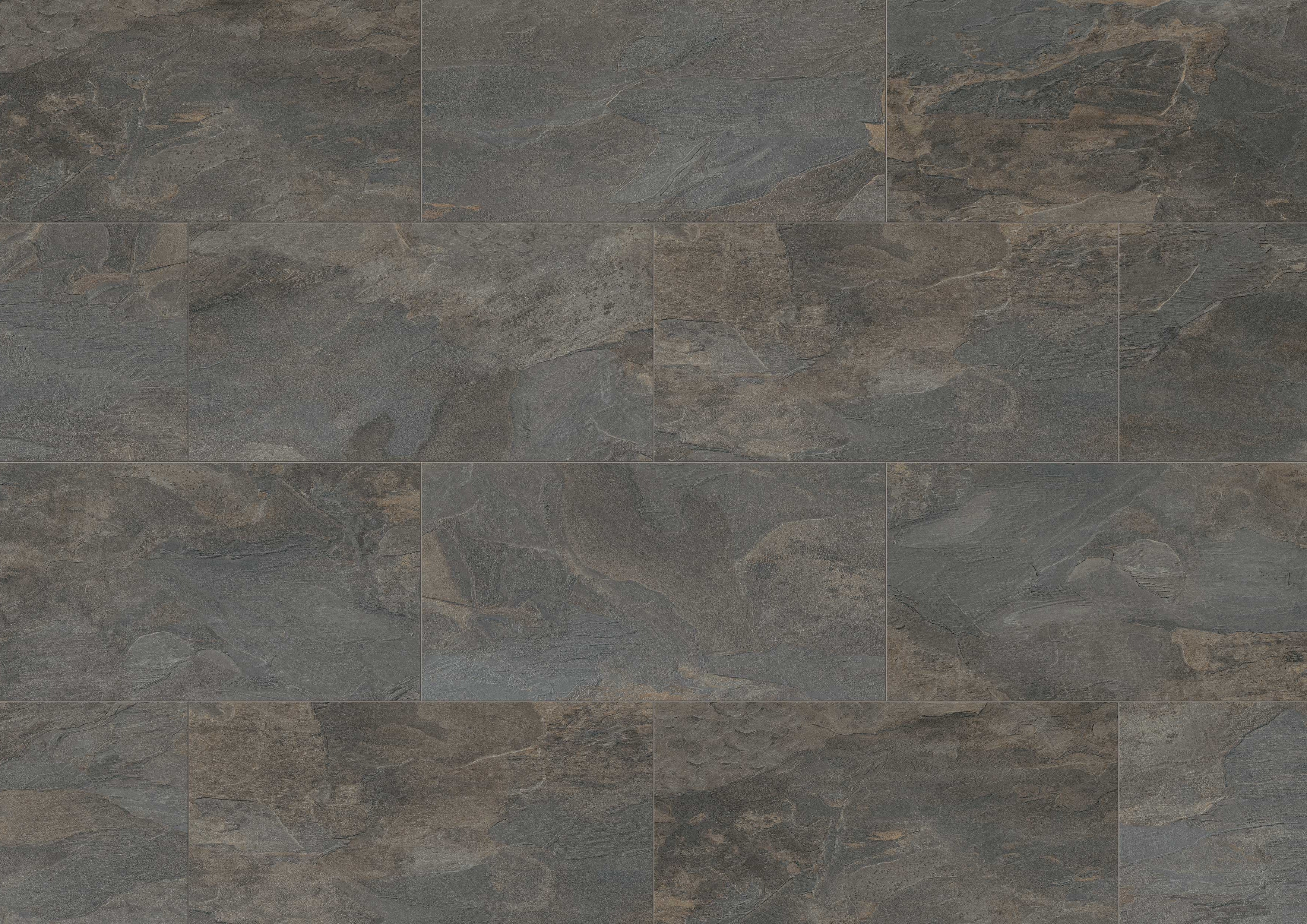 Stone-look laminate surface in horizontal view – K388 Pewter Slate replicating natural slate in a modern tile format