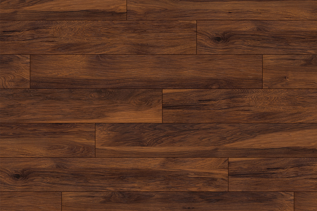 Close-up of 8156 Red River Hickory laminate flooring – extended plank design with realistic hickory wood texture