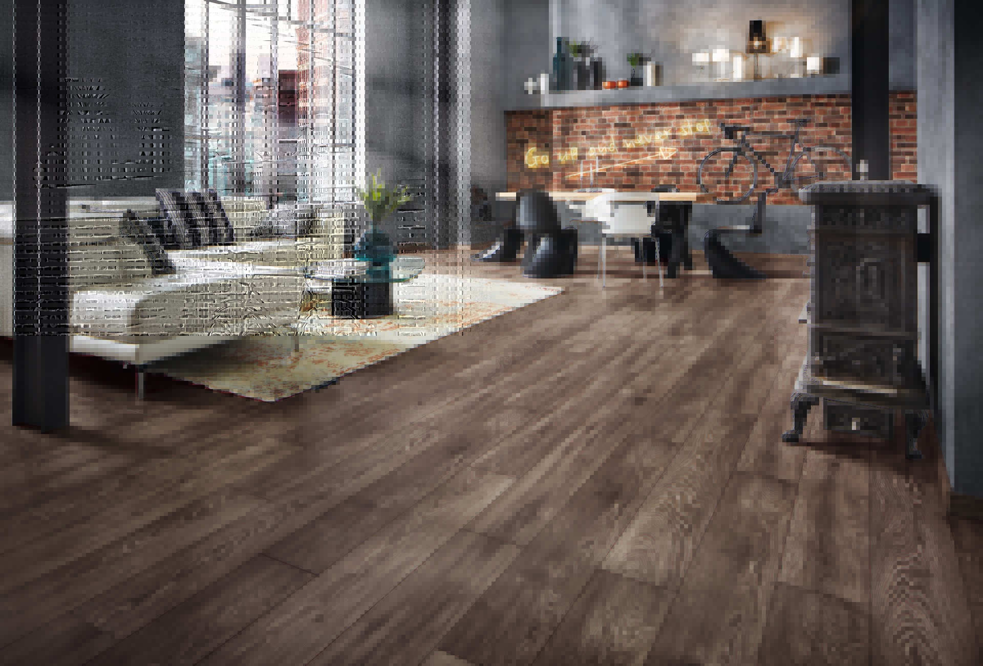 K233 Earthen Oak MO.RE!' flooring adding warmth and charm to a modern living room.
