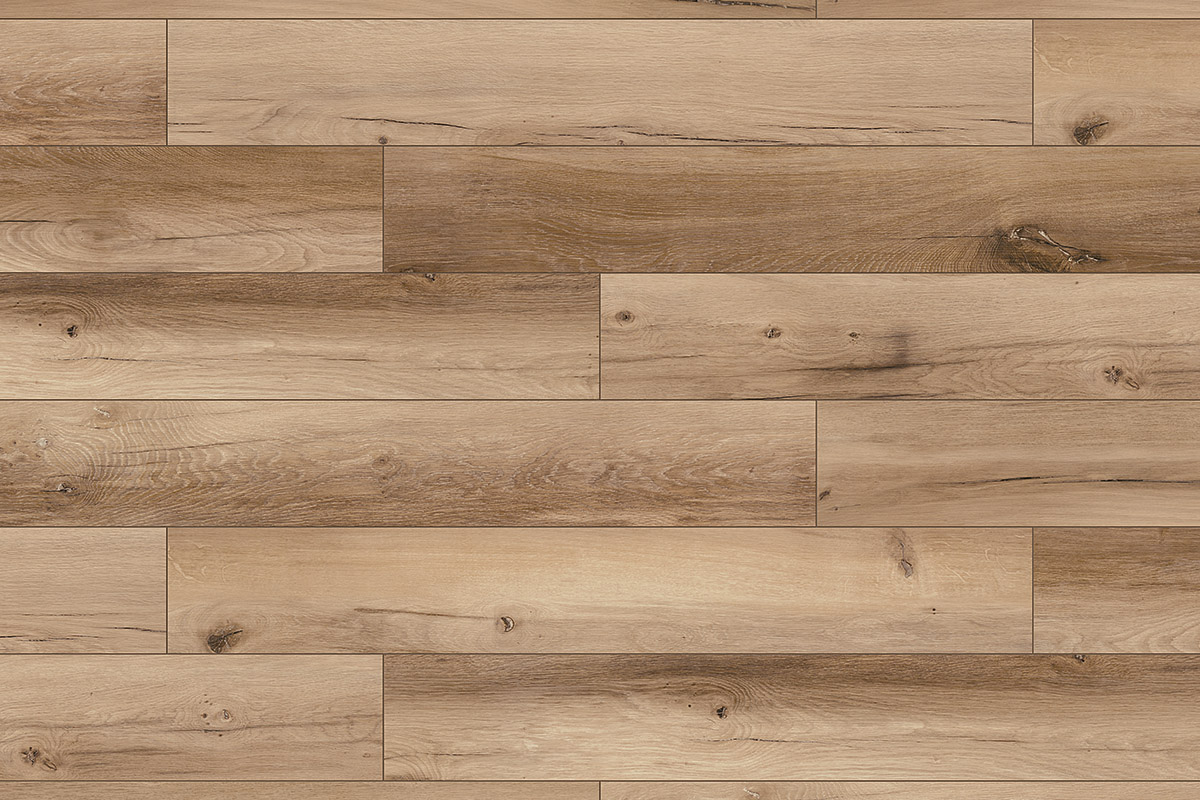 Close-up of K507 Hazel Range Oak laminate flooring with warm hazel tones and detailed wood grain texture