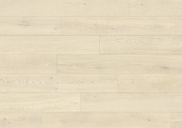 Close-up of Alpaca Ethereal Oak laminate flooring with soft beige tones and authentic wood texture from Atlantic 10 collection