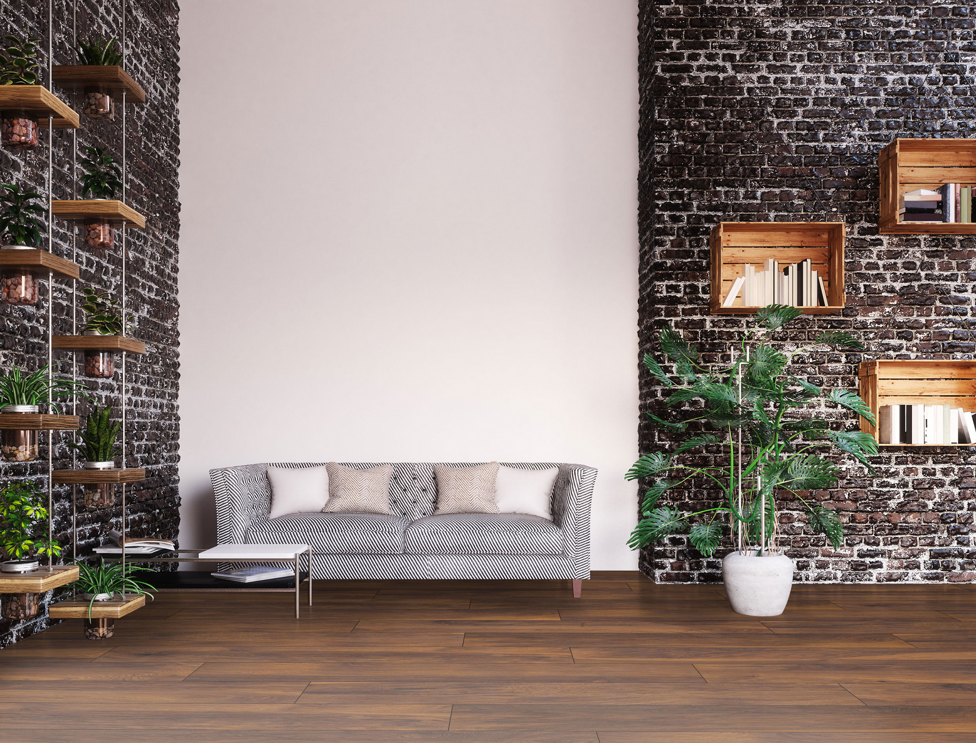 8156 Red River Hickory' flooring enhancing a bright room with its warm, rustic charm and reddish-brown hues.