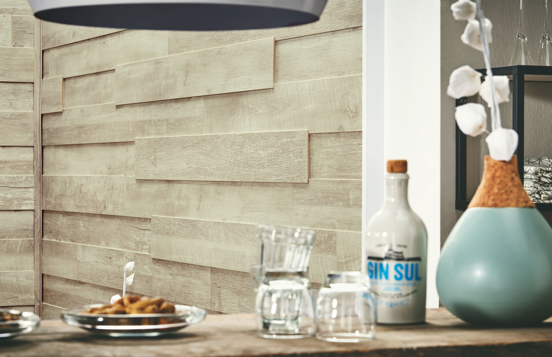 Room enhanced by the bright K284 Summer Breeze Oak Wall Panel.