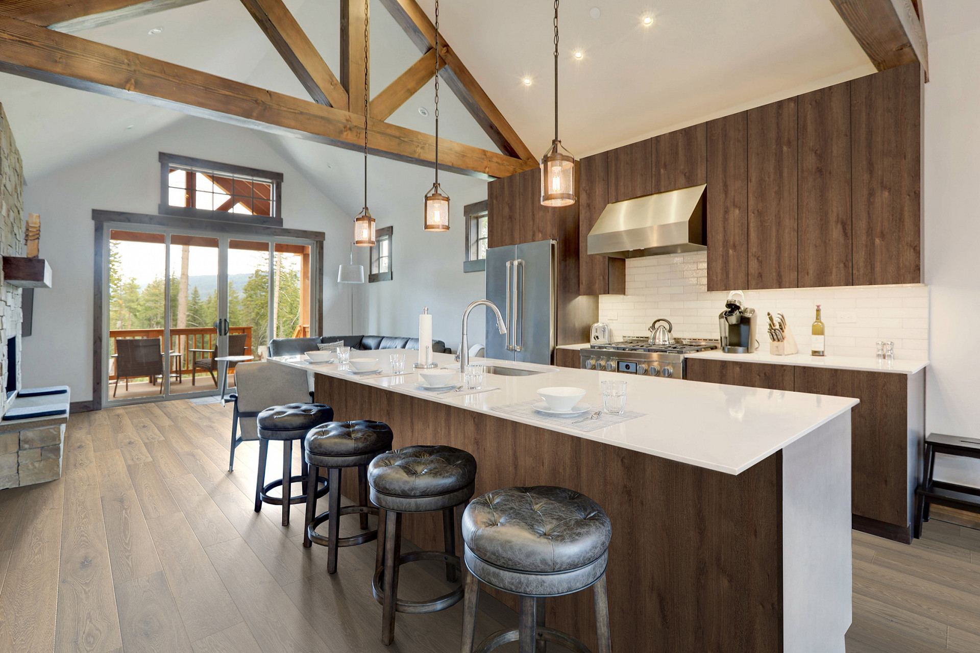 Close-up view of R076 Bourbon Cask SPC flooring, showcasing its rich, wood-like texture.