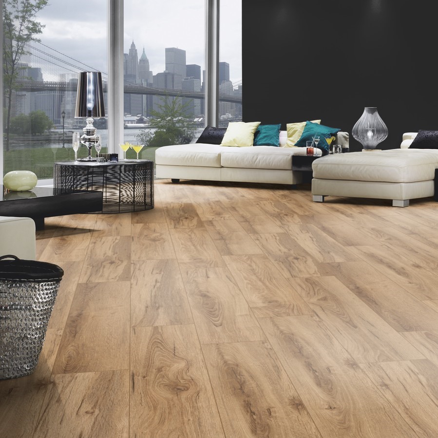 Living room featuring the timeless elegance of K419 Armoury Oak, creating a warm and inviting atmosphere.
