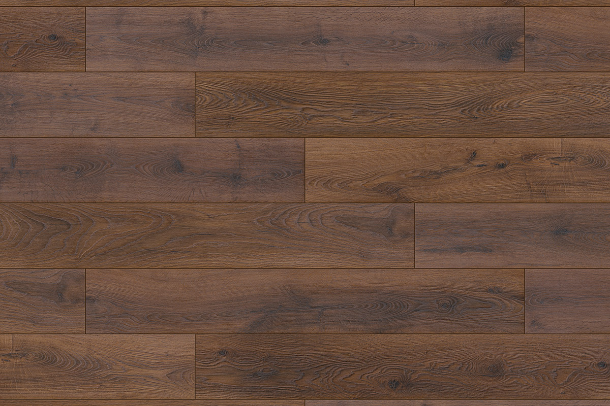 Close-up of K489 Bourbon Hills Oak laminate flooring – authentic oak look with embossed texture and 4-sided V-groove