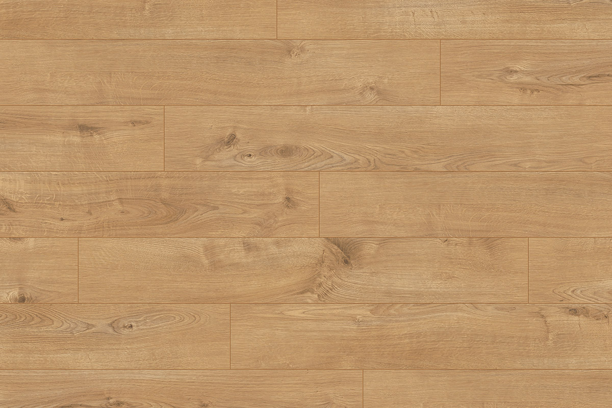 Top view of 5985 Sherwood Oak laminate flooring with warm oak tones and detailed wood grain from Super Natural collection