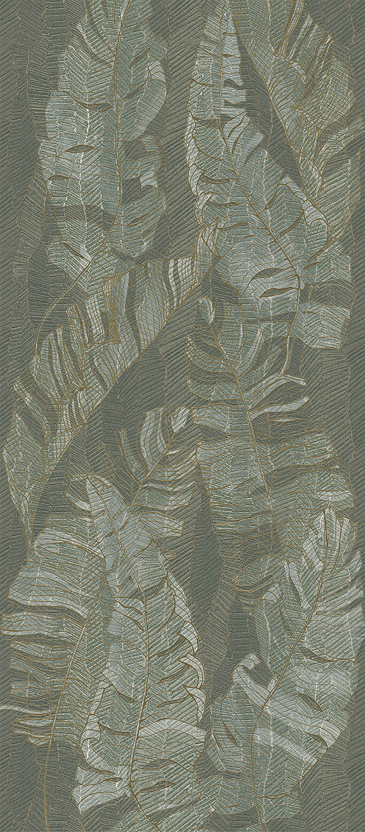 Close-up of R163 Silver Sage SPC wall panel from the Rocko Tiles collection – floral motif in soft green tones
