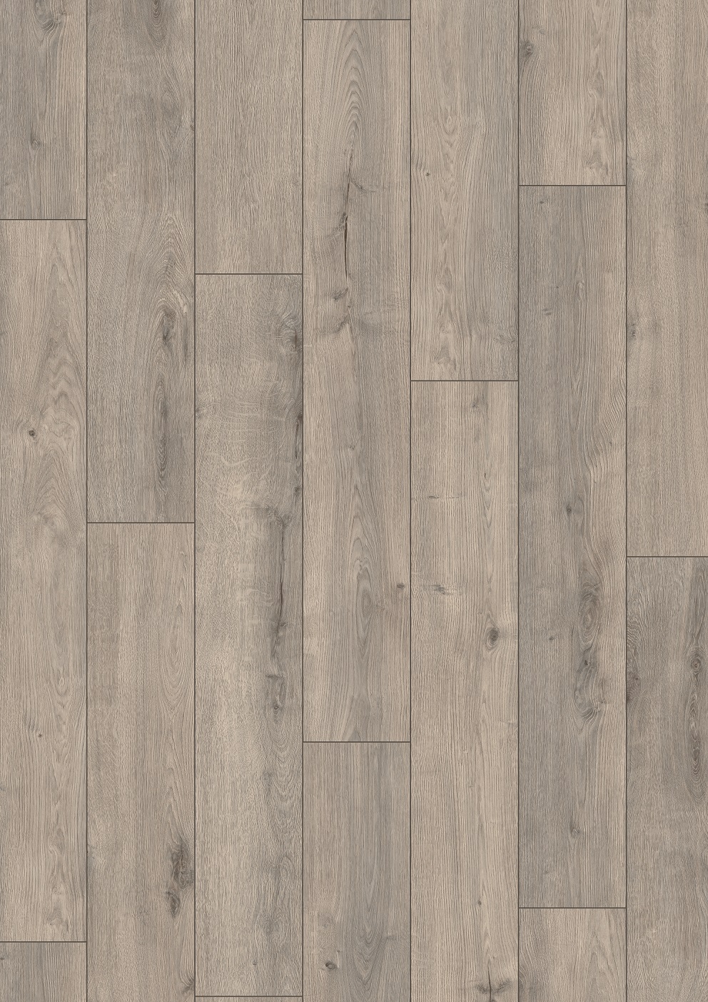 Vertical close-up of K392 Atomic Oak laminate flooring – vintage grey tones with realistic wood grain texture