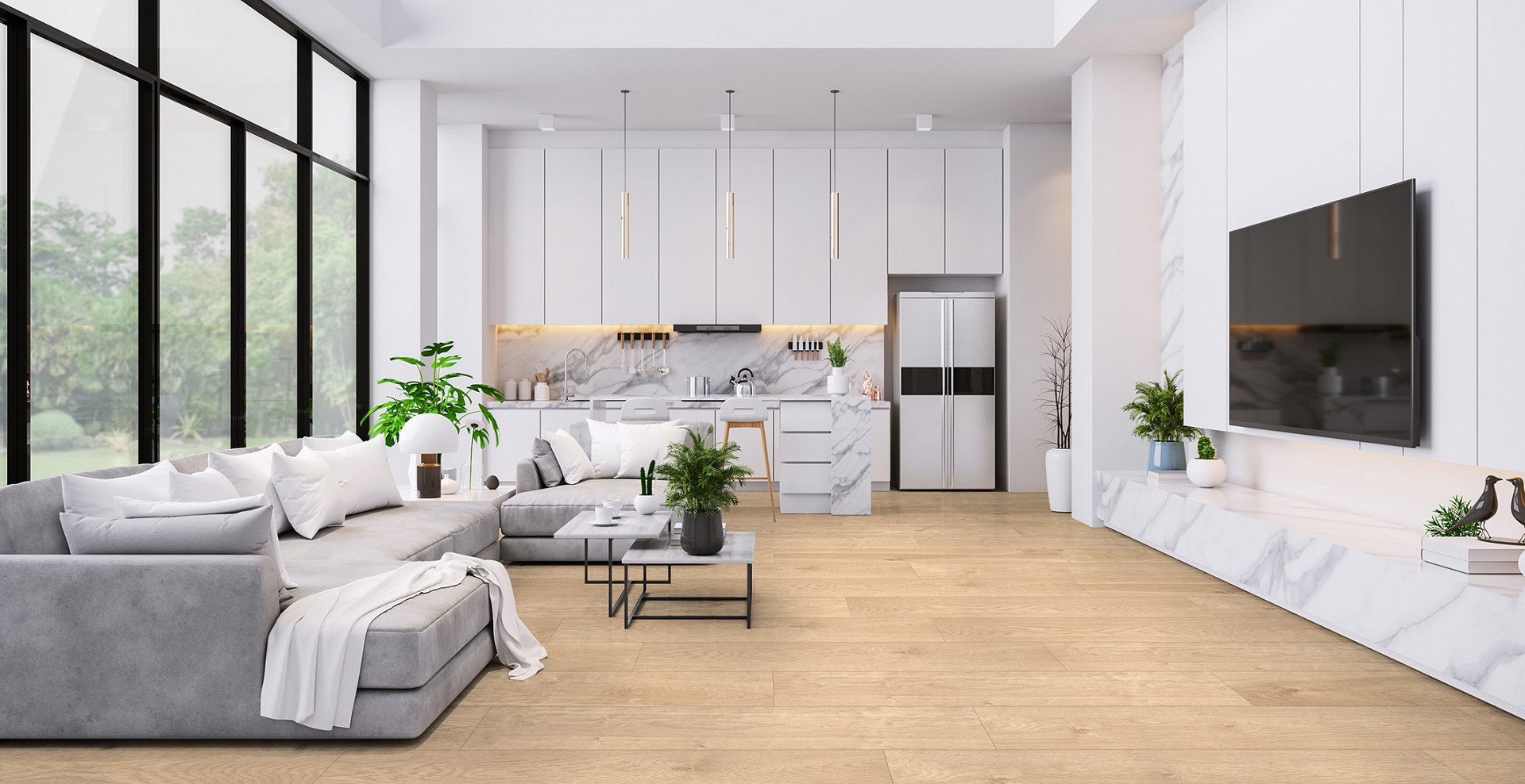Elegant and airy living space with R065 ROCKO 5+1 SPC flooring