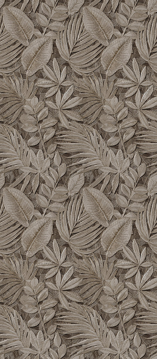 Full view of R164 Mink Plant waterproof SPC wall panel from the Rocko Tiles collection – tropical leaf design