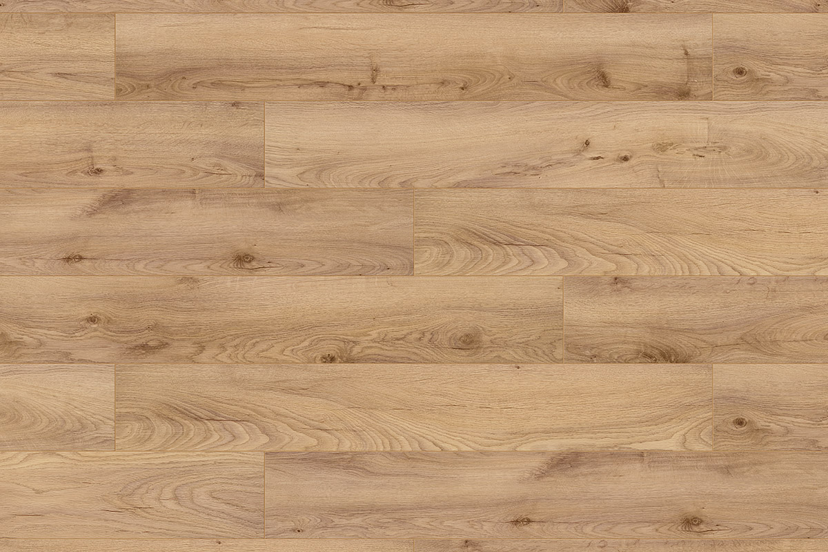 Close-up of K504 Tuscan Manor Oak laminate flooring - real oak look with moisture-resistant surface