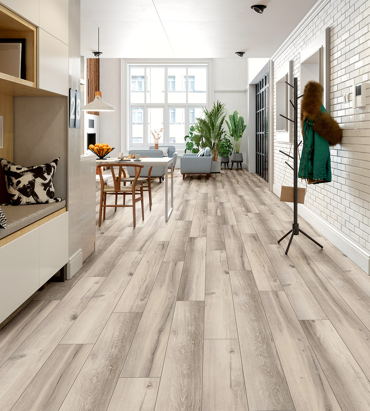 K506 Lunar Range Oak oak laminate flooring in a stylish and cozy living room setting