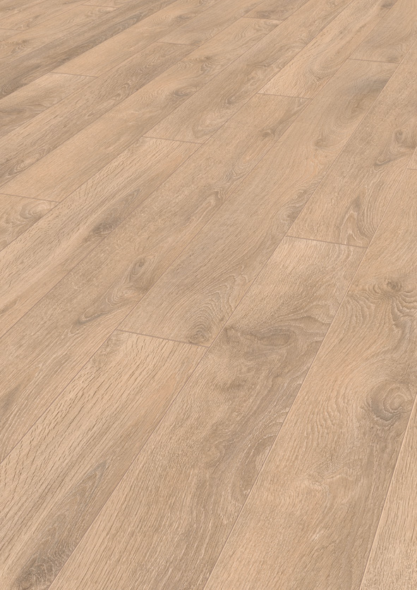 Blond Oak laminate flooring detail photographed diagonally – warm blond tones and authentic wood texture