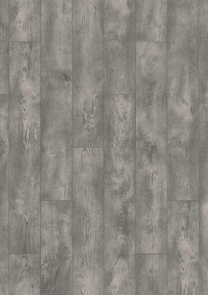 Vertical top view of Ashenwood Oak laminate planks – soft ash tones and realistic oak grain