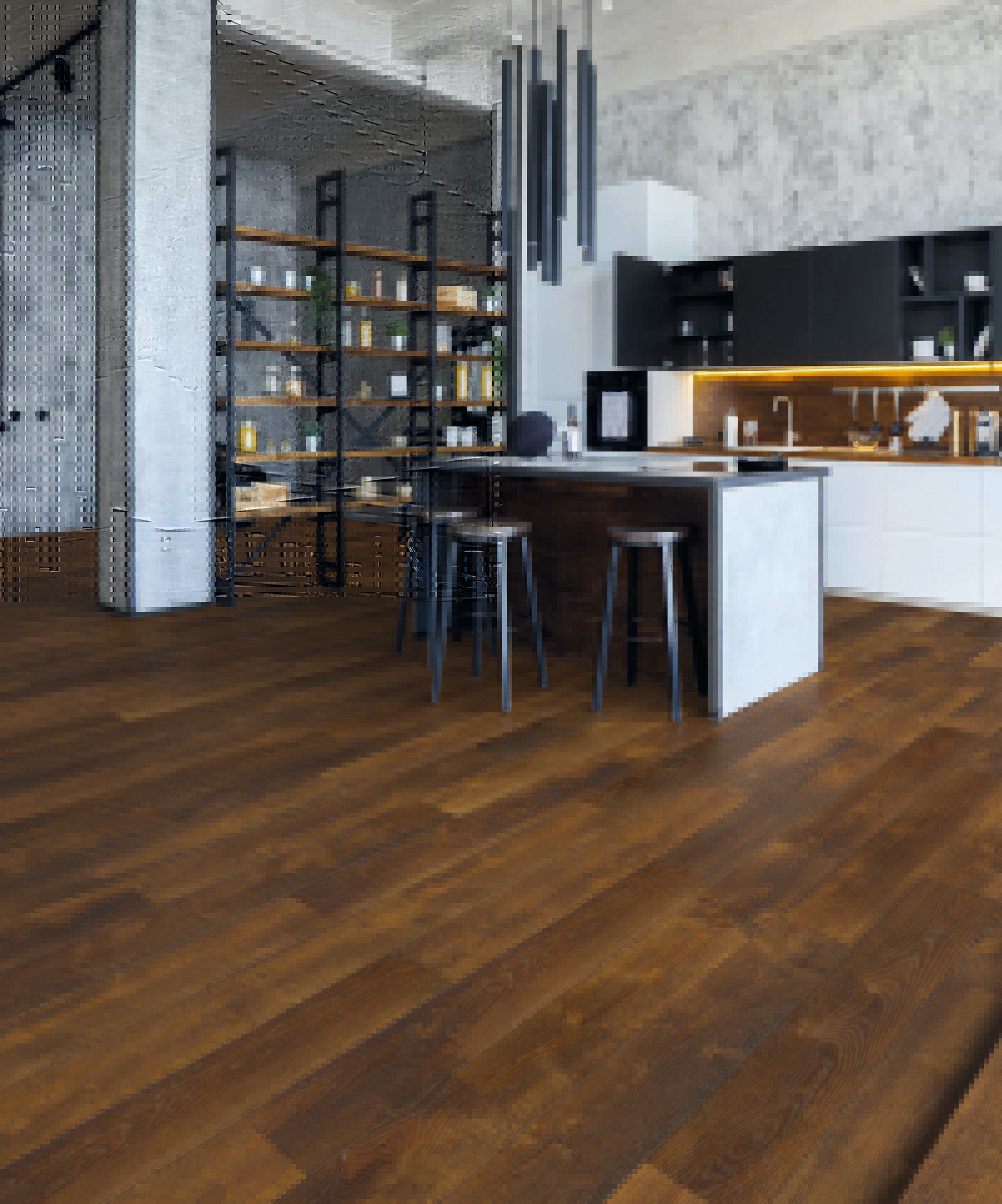 Water-resistant ROCKO 5+1 R070 Incando SPC flooring иn a modern kitchen space