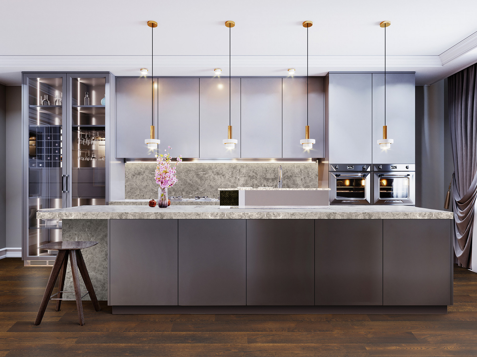Elegant ROCKO® 5+1 R070 Incando SPC flooring enhancing the look of a grey-toned kitchen